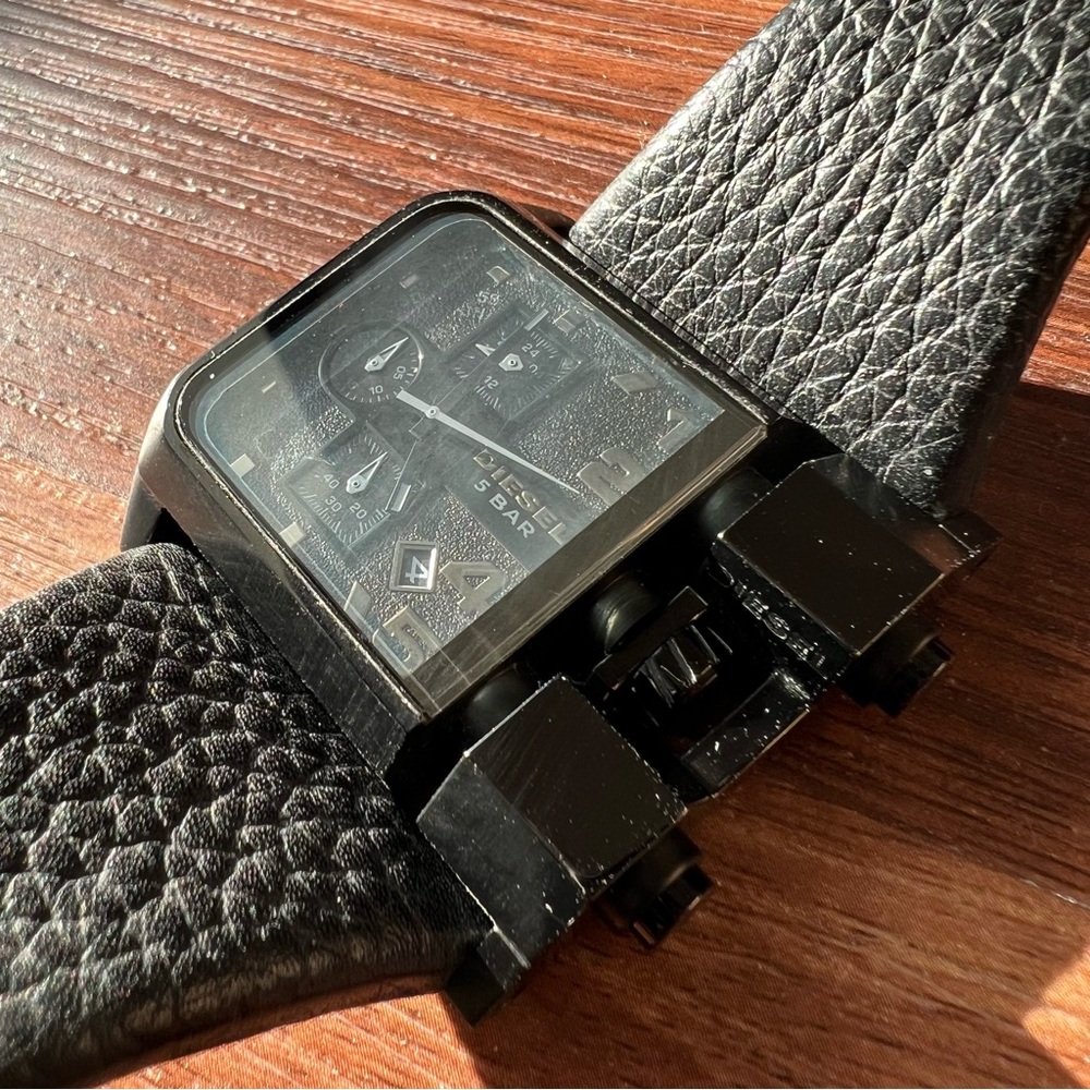 Diesel Watch Men Chronograph 50mm DZ-4226 Black Wide Leather Band New Battery - Picture 5 of 13